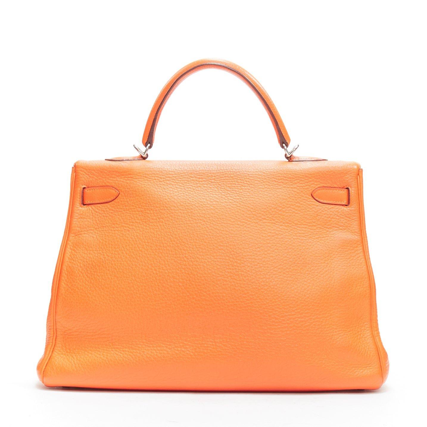 HERMES Kelly 32 PHW orange togo leather silver buckle top handle shoulder bag 1