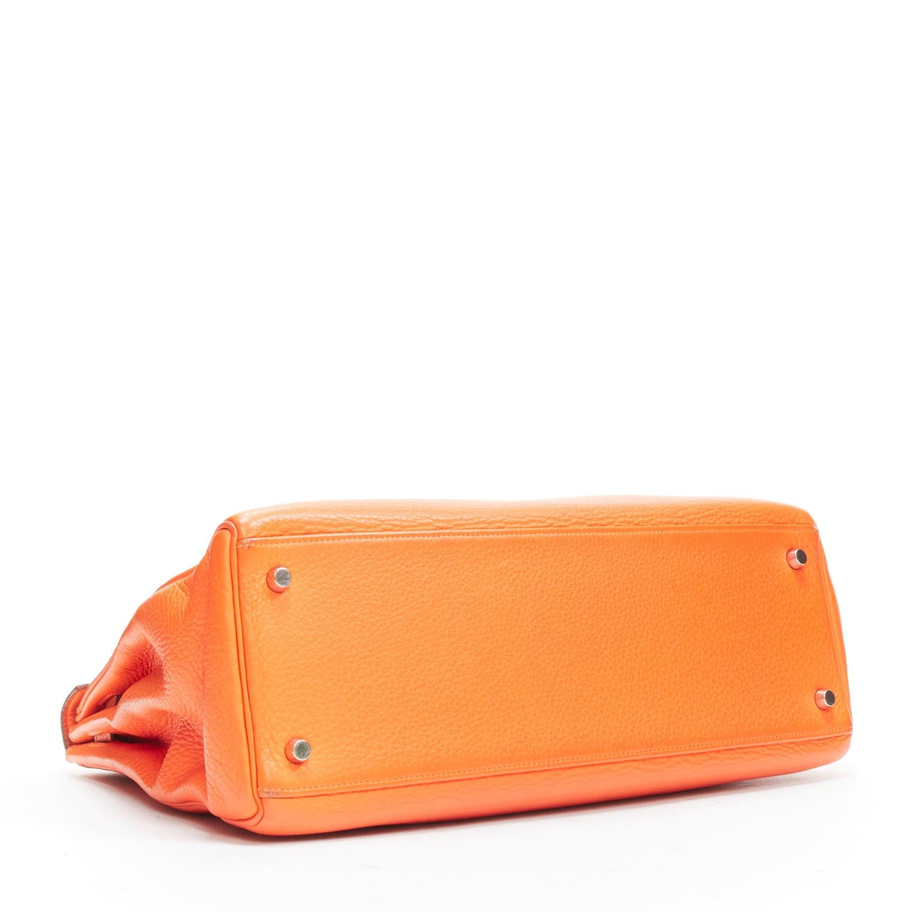 HERMES Kelly 32 PHW orange togo leather silver buckle top handle shoulder bag For Sale 3