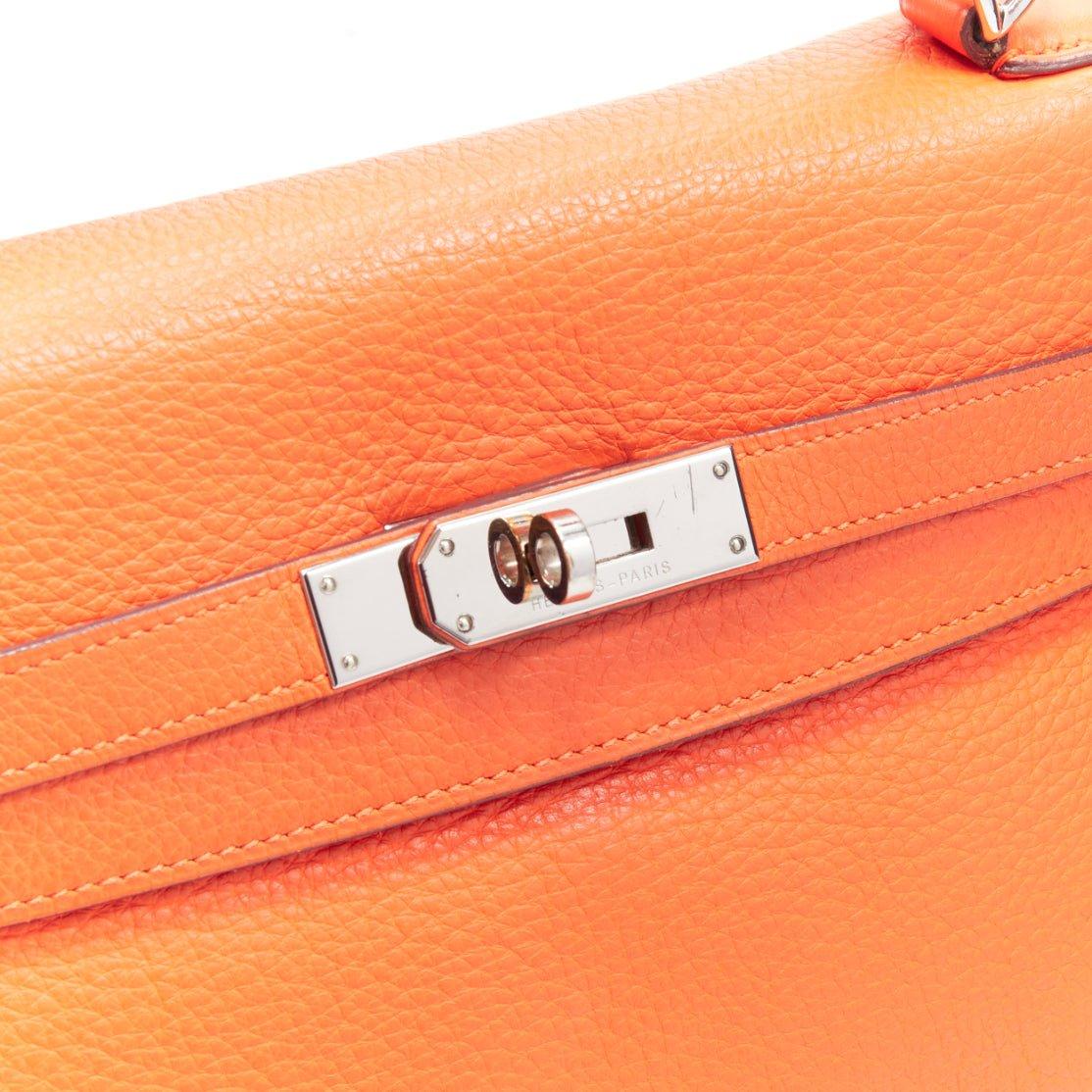 HERMES Kelly 32 PHW orange togo leather silver buckle top handle shoulder bag 4
