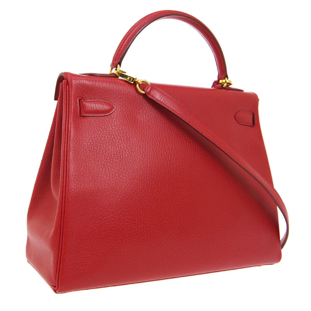 Hermes Kelly 32 Red Leather Gold Top Handle Satchel Shoulder Tote Bag  In Good Condition In Chicago, IL