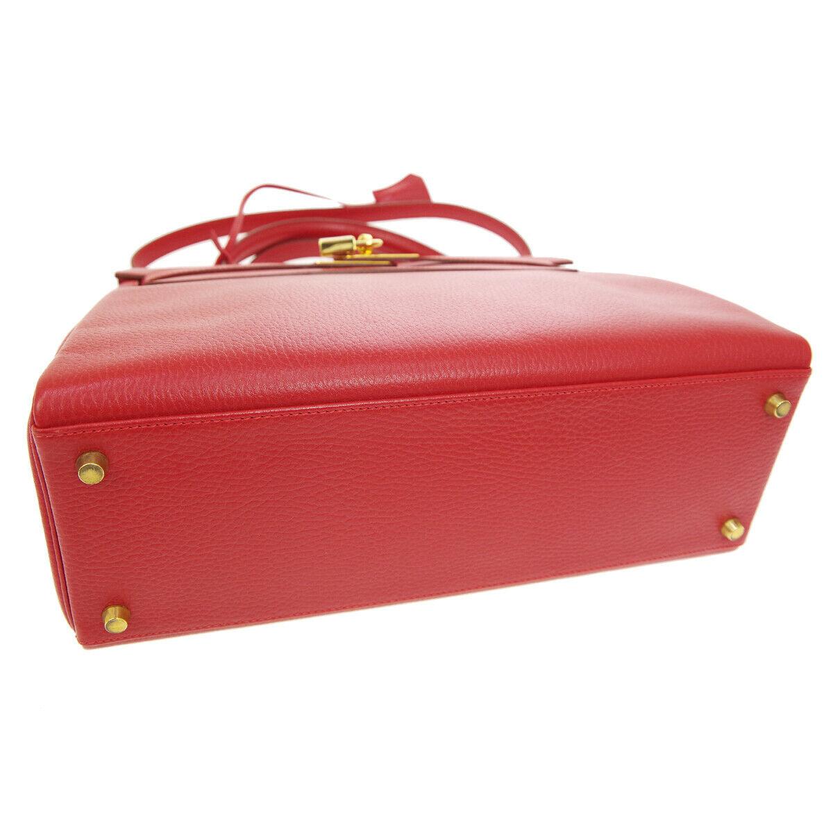 Women's Hermes Kelly 32 Red Leather Gold Top Handle Satchel Shoulder Tote Bag 