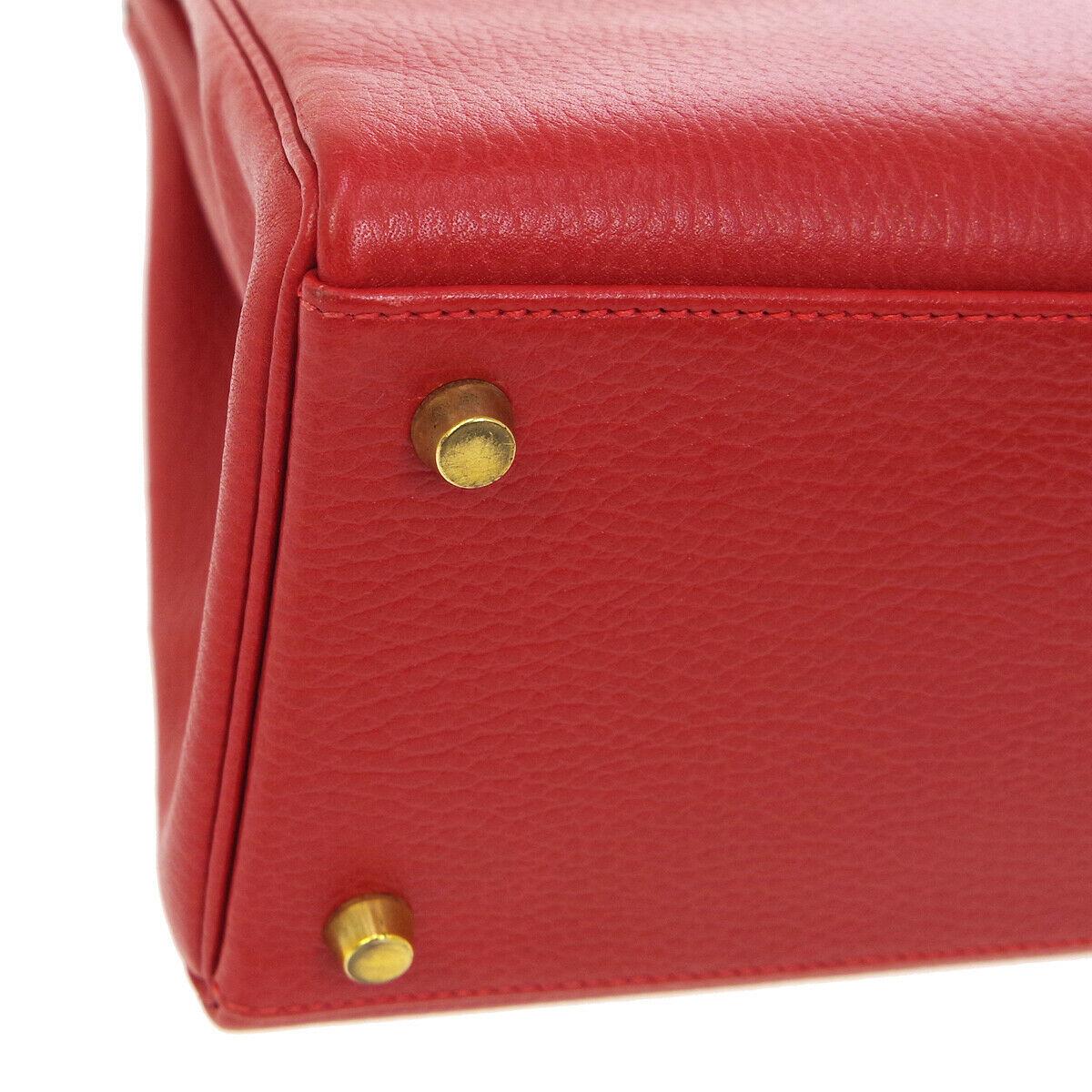 Hermes Kelly 32 Red Leather Gold Top Handle Satchel Shoulder Tote Bag  1