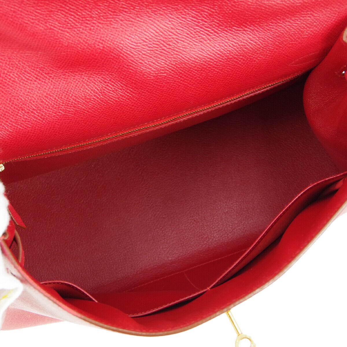 Hermes Kelly 32 Red Leather Gold Top Handle Satchel Shoulder Tote Bag  3