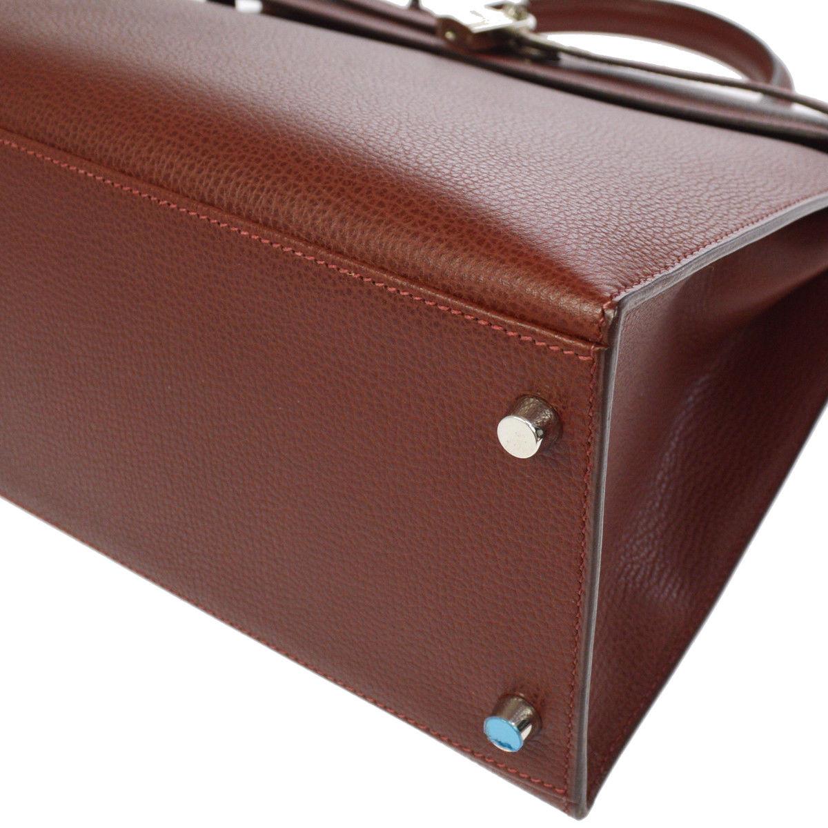 Hermes Kelly 35 Red Leather Palladium Top Handle Satchel Shoulder Bag in Box 1
