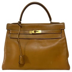 Hermes Kelly 32 Retourne 1976 Gold Box Leather Gold Hardware Hermes Kelly 32 Retourne 1976 Gold Box Leather Gold Hardware
