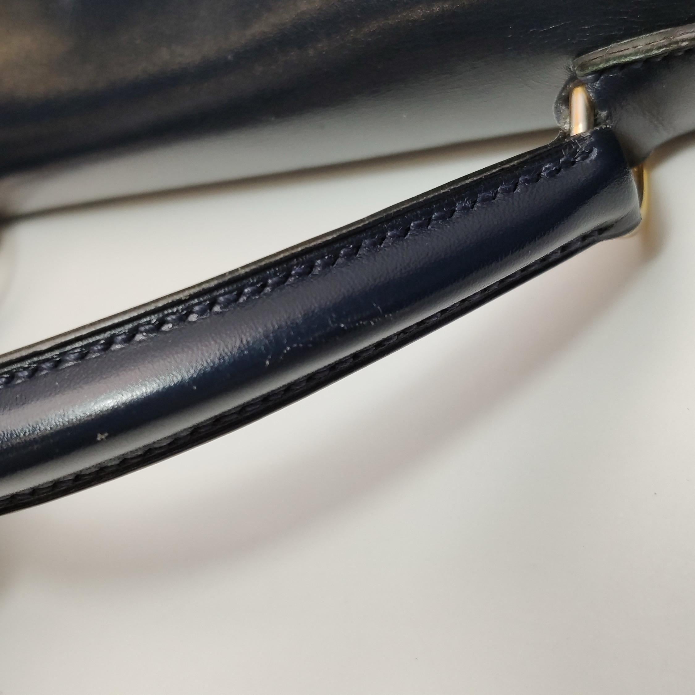 Hermes Kelly 32 Retourne 78 Blue Marine Navy Box Leather Gold HW 1980 8