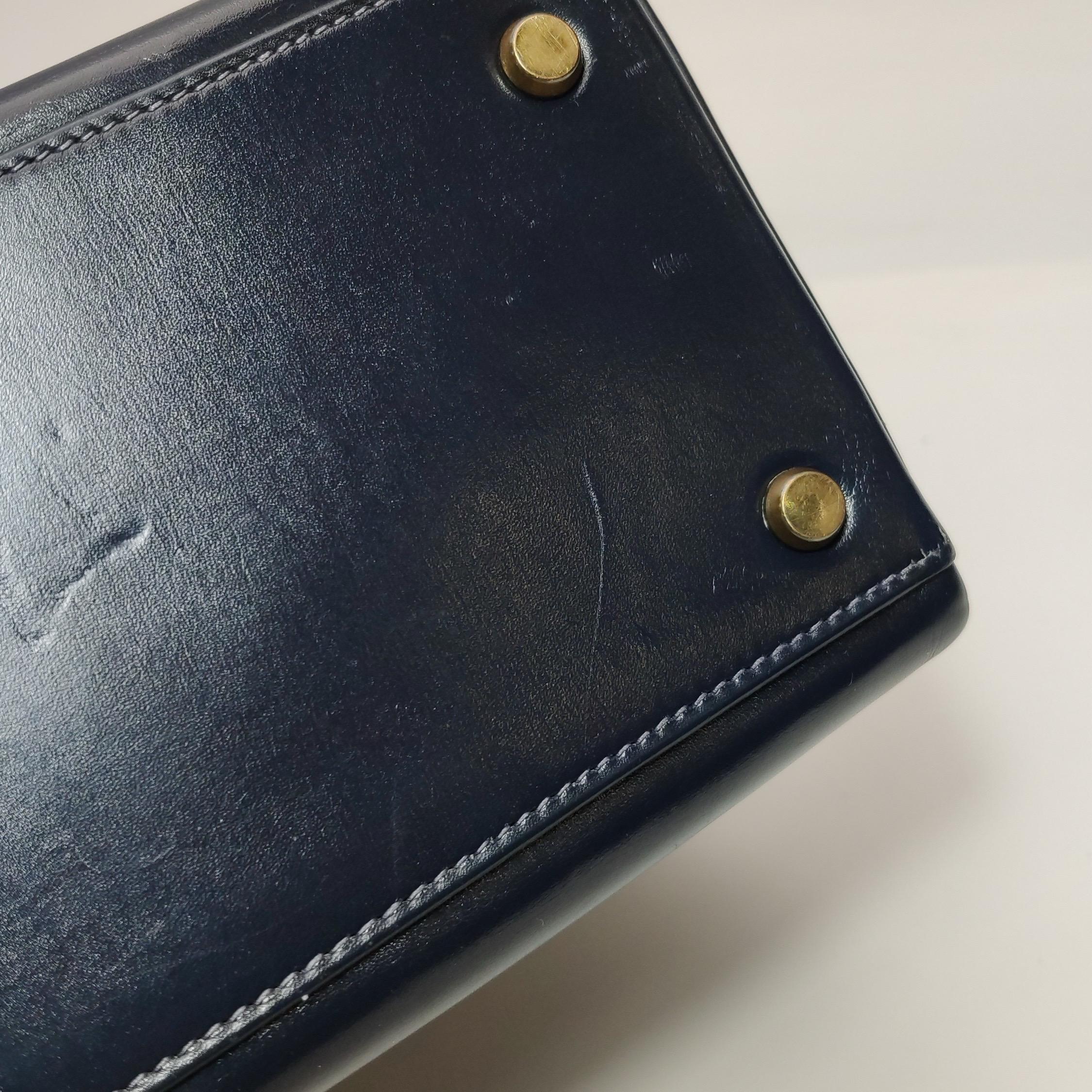 Hermes Kelly 32 Retourne 78 Blue Marine Navy Box Leather Gold HW 1980 9