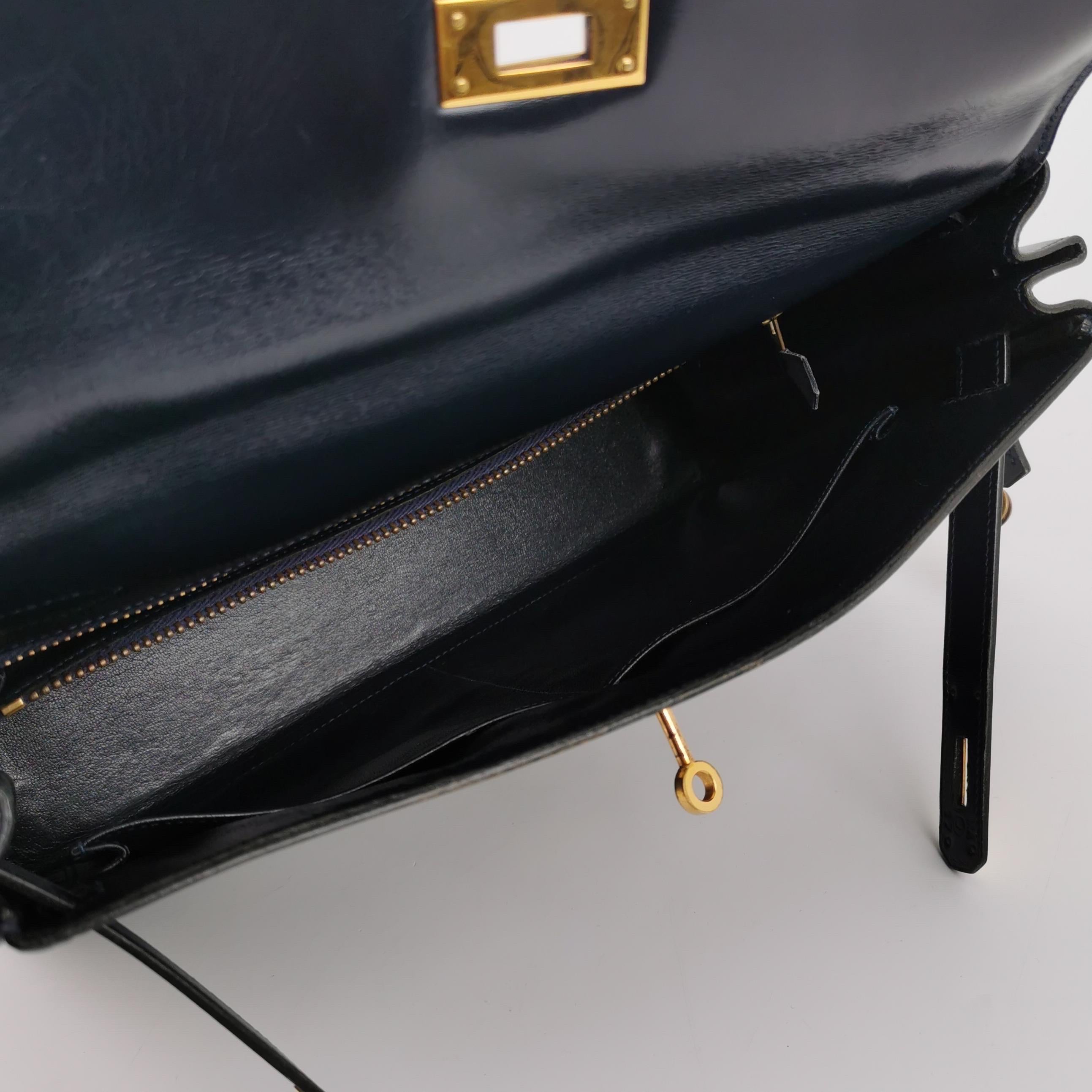 Hermes Kelly 32 Retourne 78 Blue Marine Navy Box Leather Gold HW 1980 2
