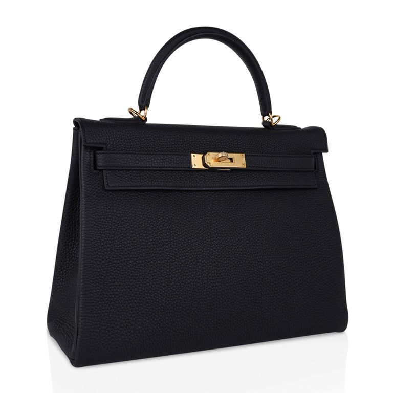 Hermes Kelly 32 Retourne Bag Black Gold Hardware Togo Leather at ...