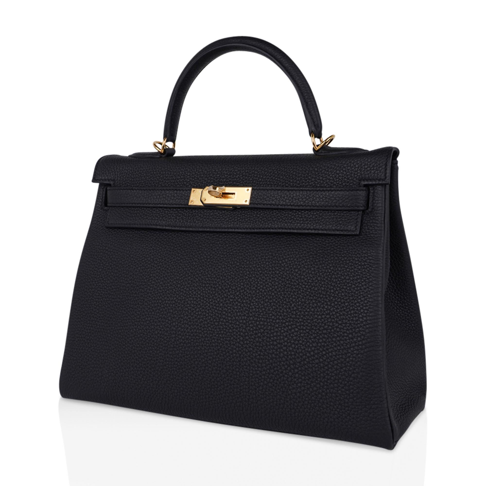 Women's Hermes Kelly 32 Retourne Bag Black Gold Hardware Togo Leather