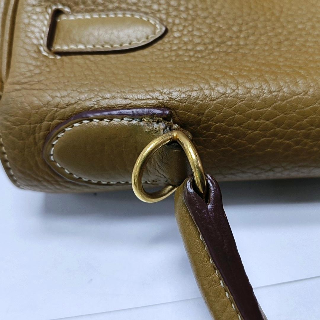 Hermes Kelly 32 Retourne Biscuit Brown Clemence Leather Gold HW Double Ring en vente 5