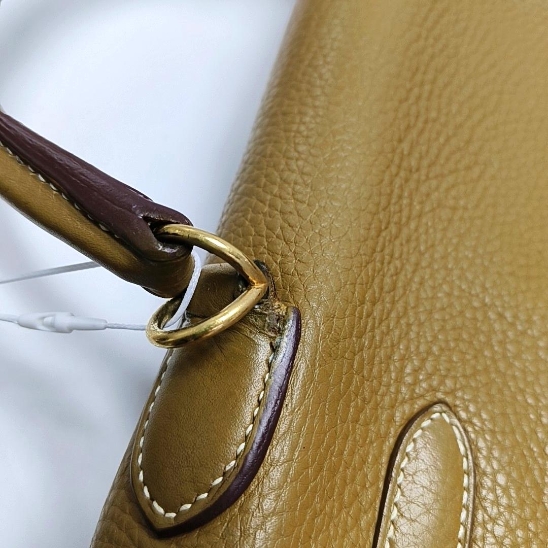 Hermes Kelly 32 Retourne Biscuit Brown Clemence Leather Gold HW Double Ring en vente 6