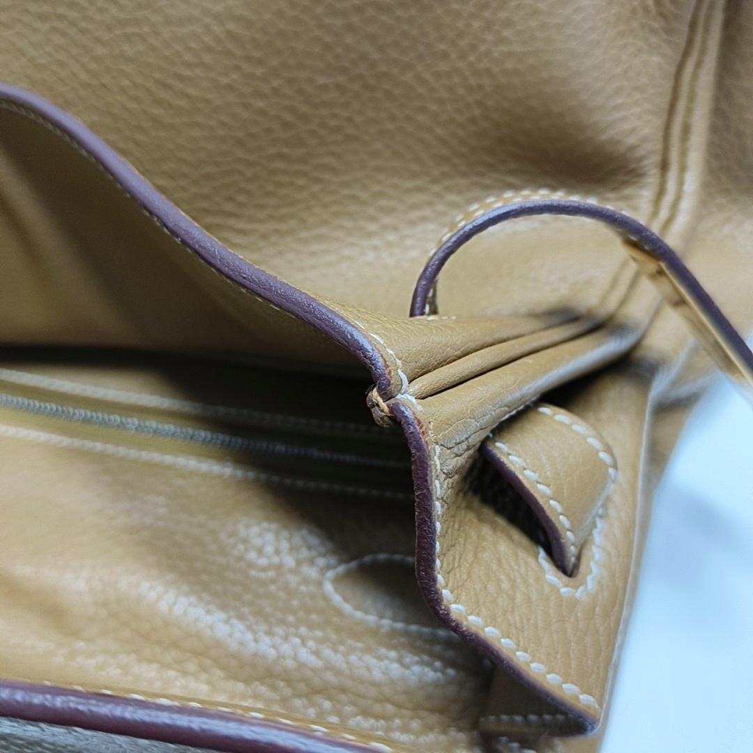 Hermes Kelly 32 Retourne Biscuit Brown Clemence Leather Gold HW Double Ring en vente 10