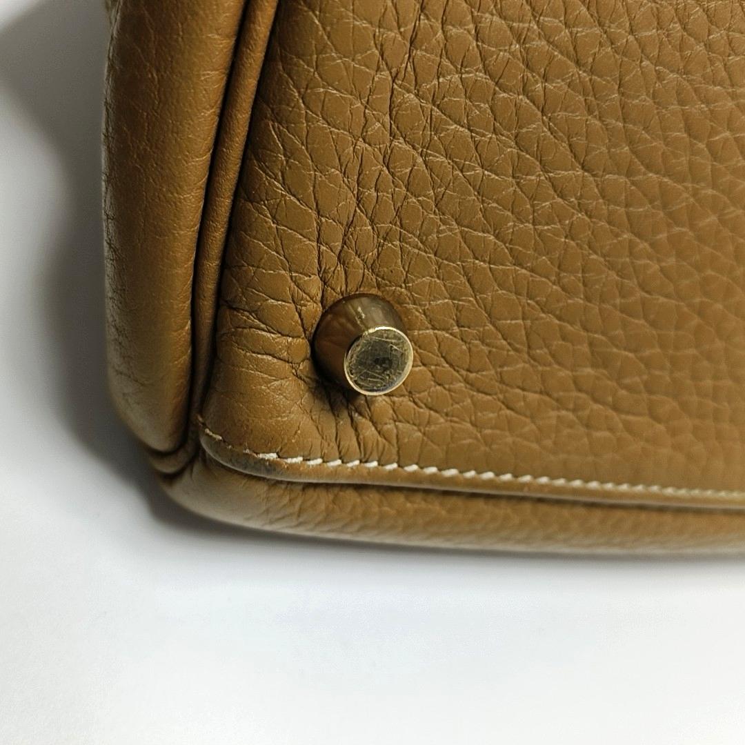 Hermes Kelly 32 Retourne Biscuit Brown Clemence Leather Gold HW Double Ring en vente 11