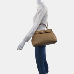 Hermes Kelly 32 Retourne Biscuit Brown Clemence Leather Gold HW Double Ring