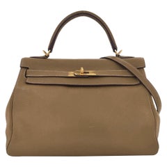 Hermes Kelly 32 Retourne Biscuit Brown Clemence Leather Gold HW Double Ring
