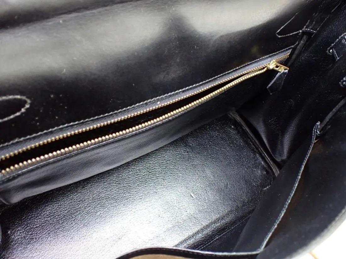 Hermes Kelly 32 Retourne Caja Negra Piel Oro HW 1987 en venta 8