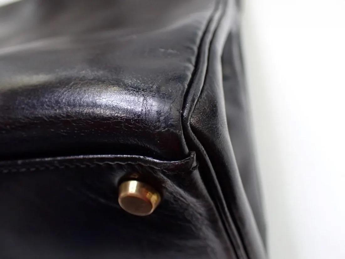 Hermes Kelly 32 Retourne Caja Negra Piel Oro HW 1987 en venta 12