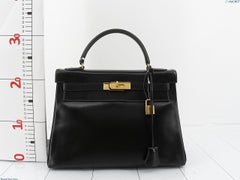 Hermes Kelly 32 Retourne Black Box Leather Gold HW 1987