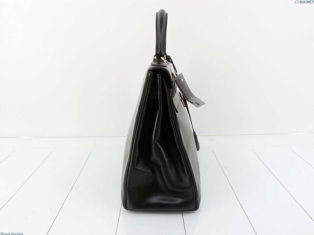 De las mujeres Hermes Kelly 32 Retourne Caja Negra Piel Oro HW 1987 en venta