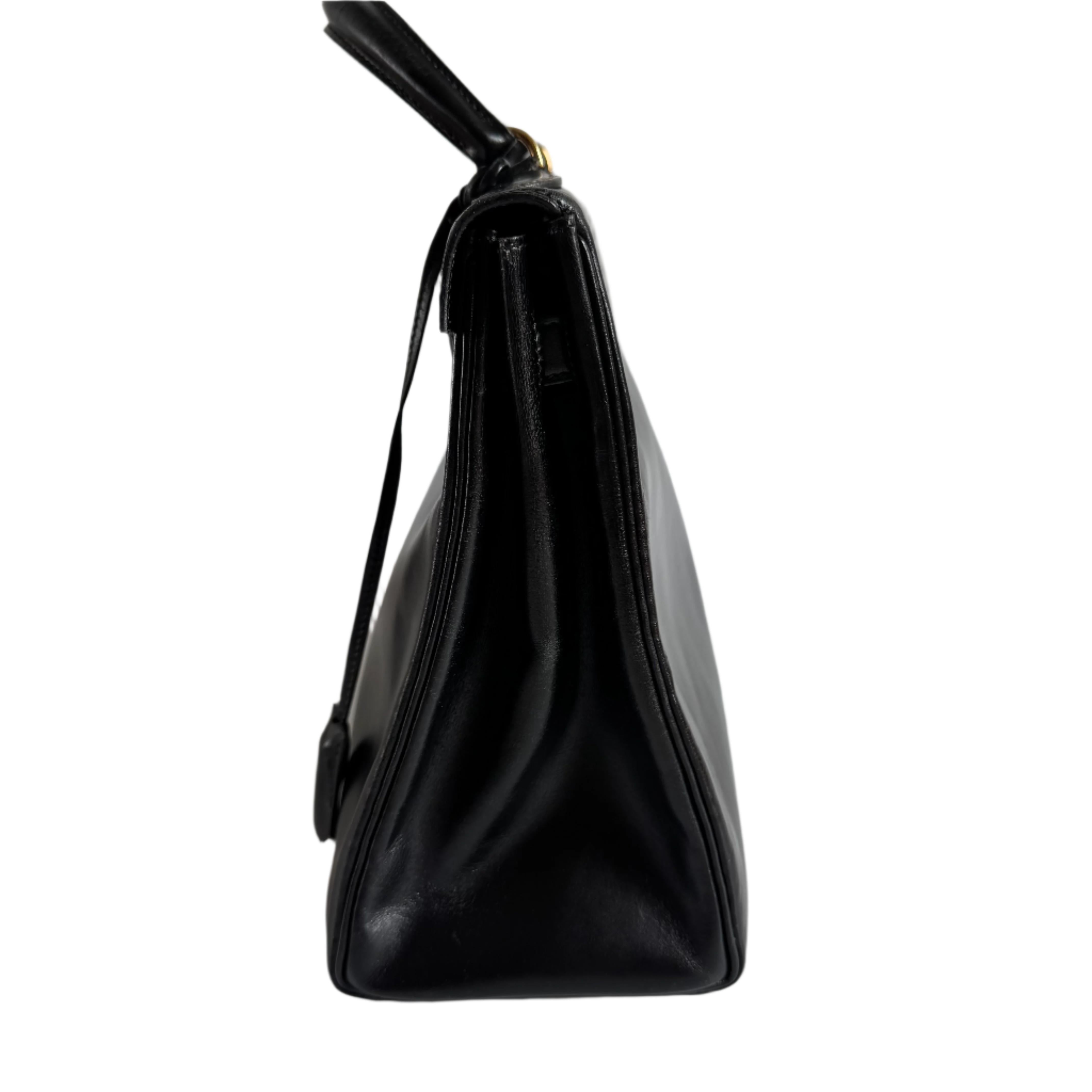 Donna Hermes Kelly 32 Retourne Scatola Nera Pelle Oro HW 1987 in vendita