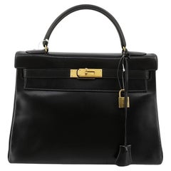 Hermes Kelly 32 Retourne Black Box Leather Gold HW 1987