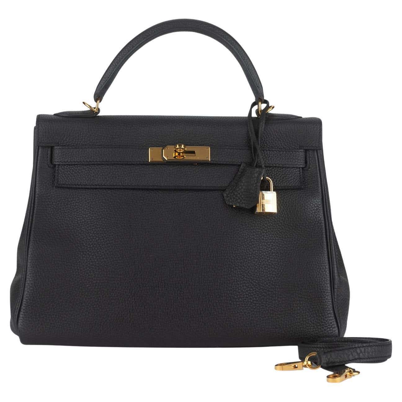 Hermes Kelly 32 Retourne Black Togo leather handbag — Hermès