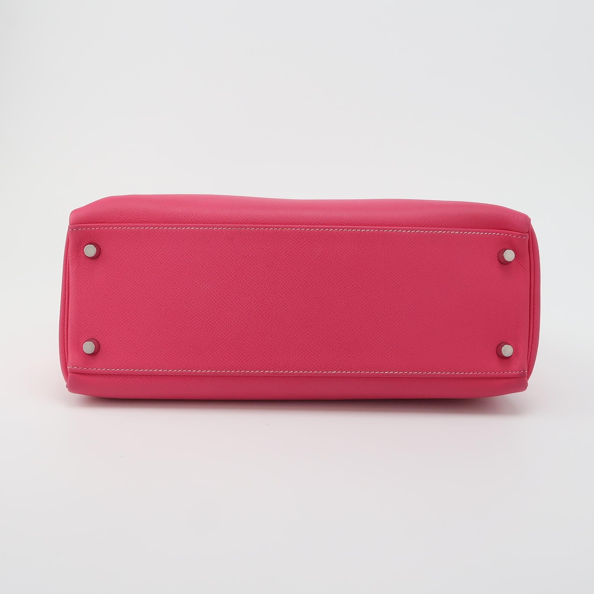 Women's Hermes Kelly 32 Retourne E5 Rose Tyrien Pink Epsom Leather Palladium Hardware 20
