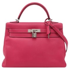 Hermes Kelly 32 Retourne E5 Rose Tyrien Rose Epsom Cuir Palladium Hardware 20