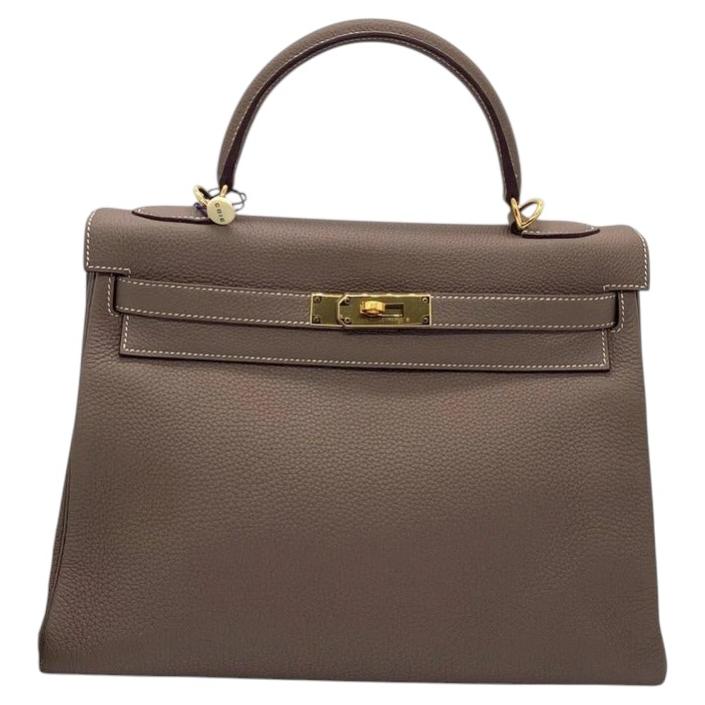 Hermes Kelly 32 Retourne Etoupe Togo Leather GHW Gold Hardware Stamp D 2019 For Sale