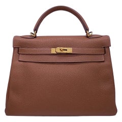 Hermes Kelly 32 Retourne Gold Togo Leather Gold Hardware Stamp O 2011