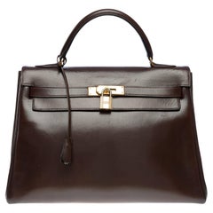 Hermès Kelly 32 retourne handbag in Brown box calfskin leather, GHW