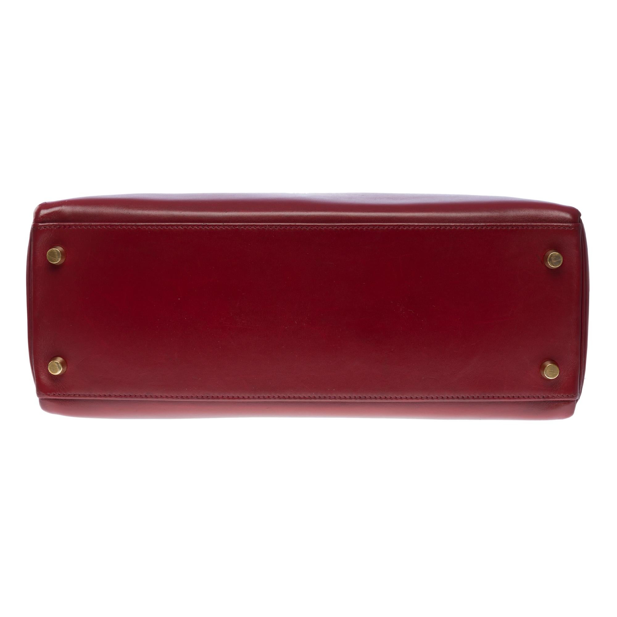 Hermès Kelly 32 retourne handbag strap in Burgundy box calfskin leather, GHW 6