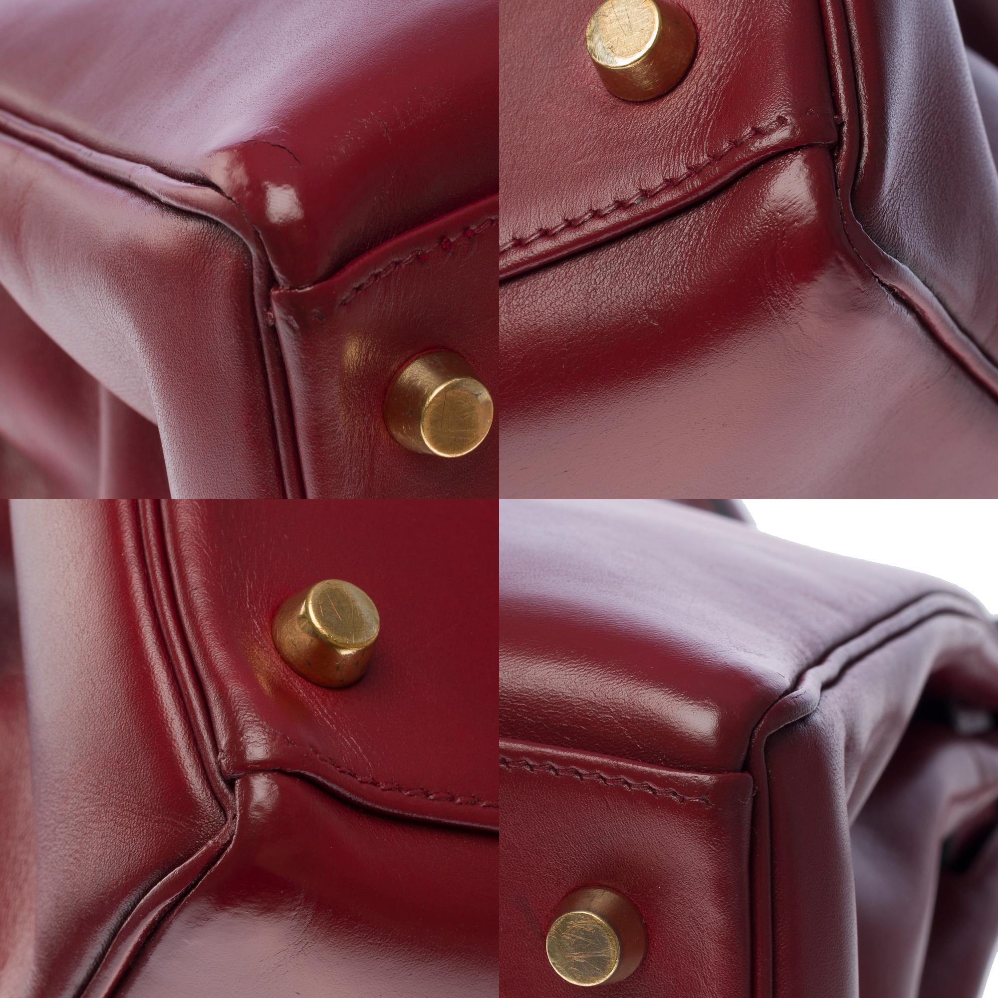 Hermès Kelly 32 retourne handbag strap in Burgundy box calfskin leather, GHW 7