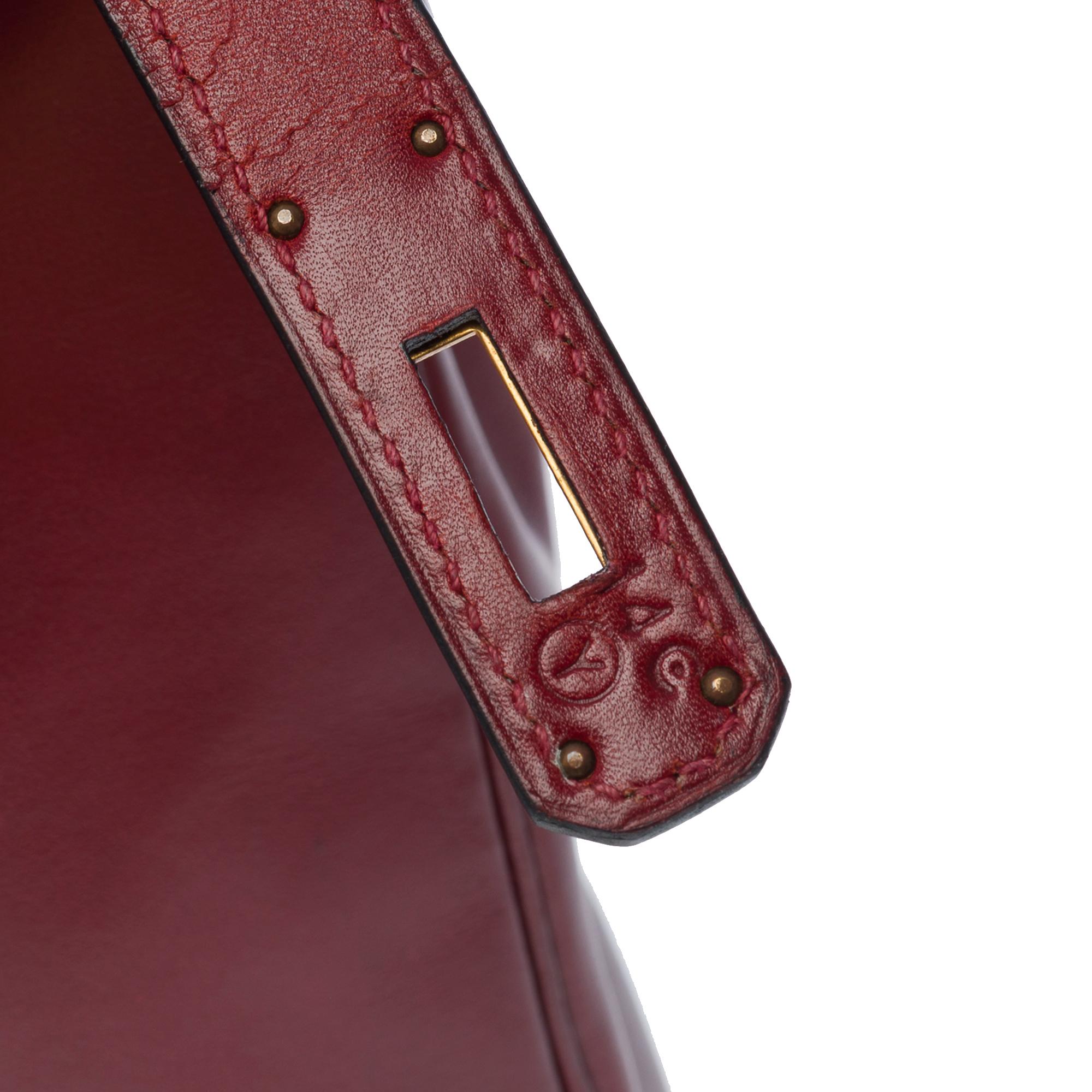 Hermès Kelly 32 retourne handbag strap in Burgundy box calfskin leather, GHW 3