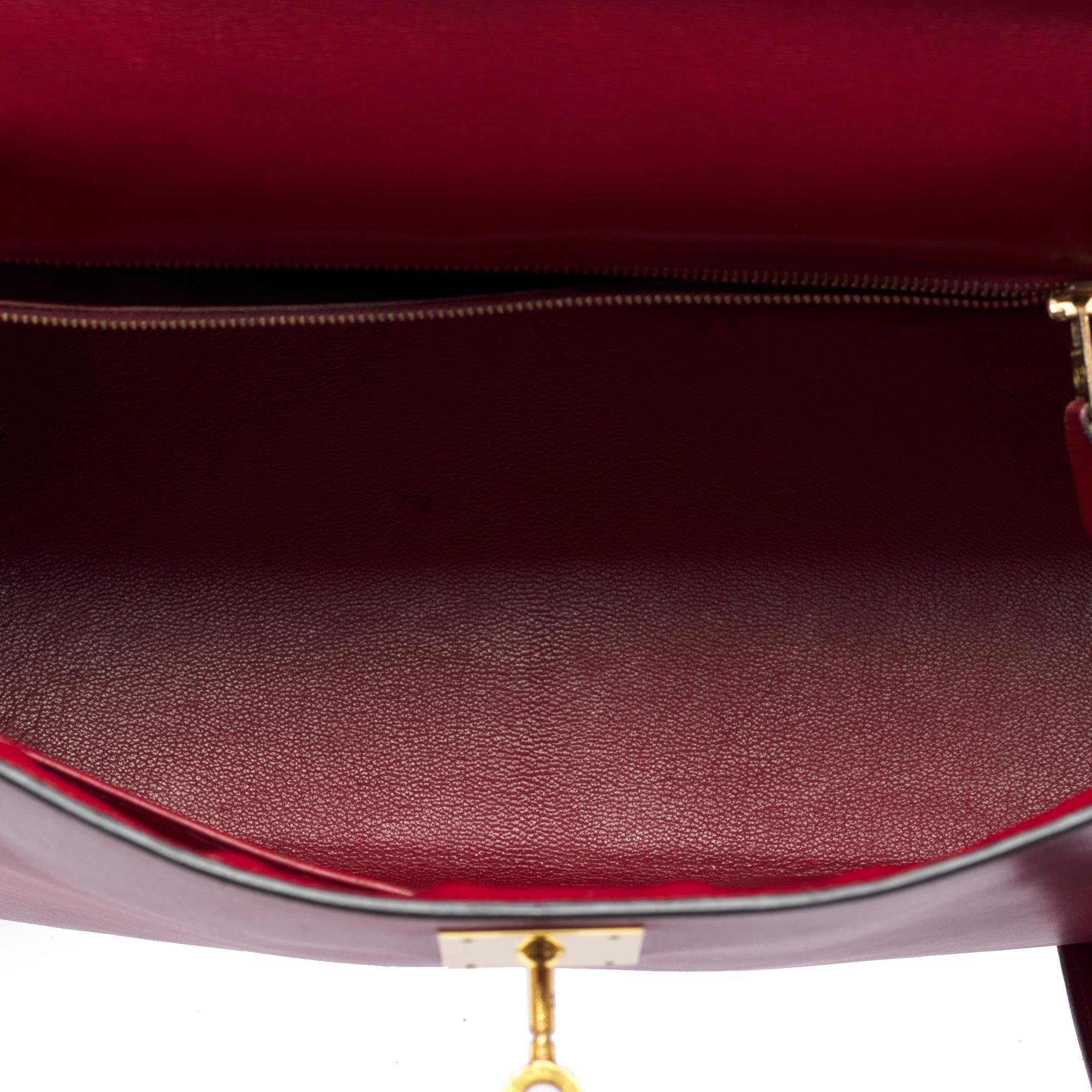 Hermès Kelly 32 retourne handbag strap in Burgundy box calfskin leather, GHW 4