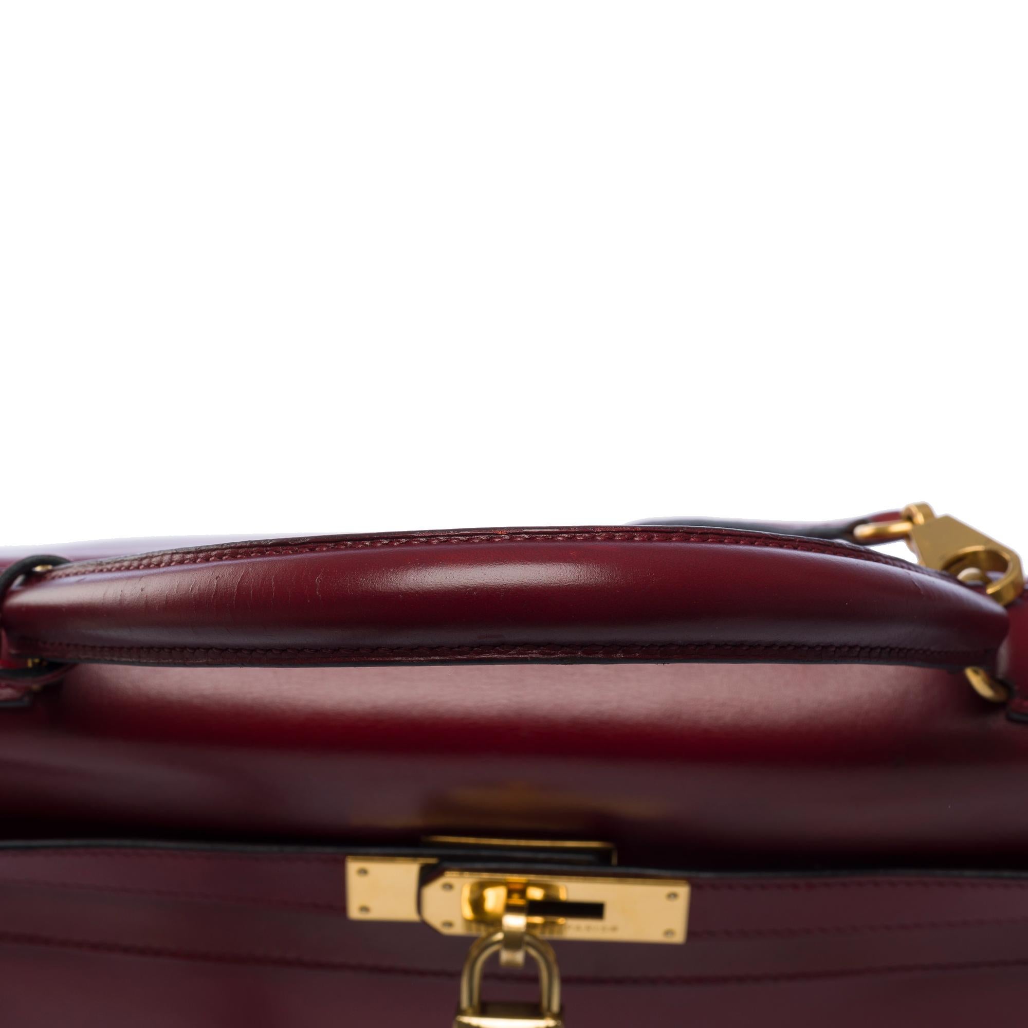 Hermès Kelly 32 retourne handbag strap in Burgundy box calfskin leather, GHW 5