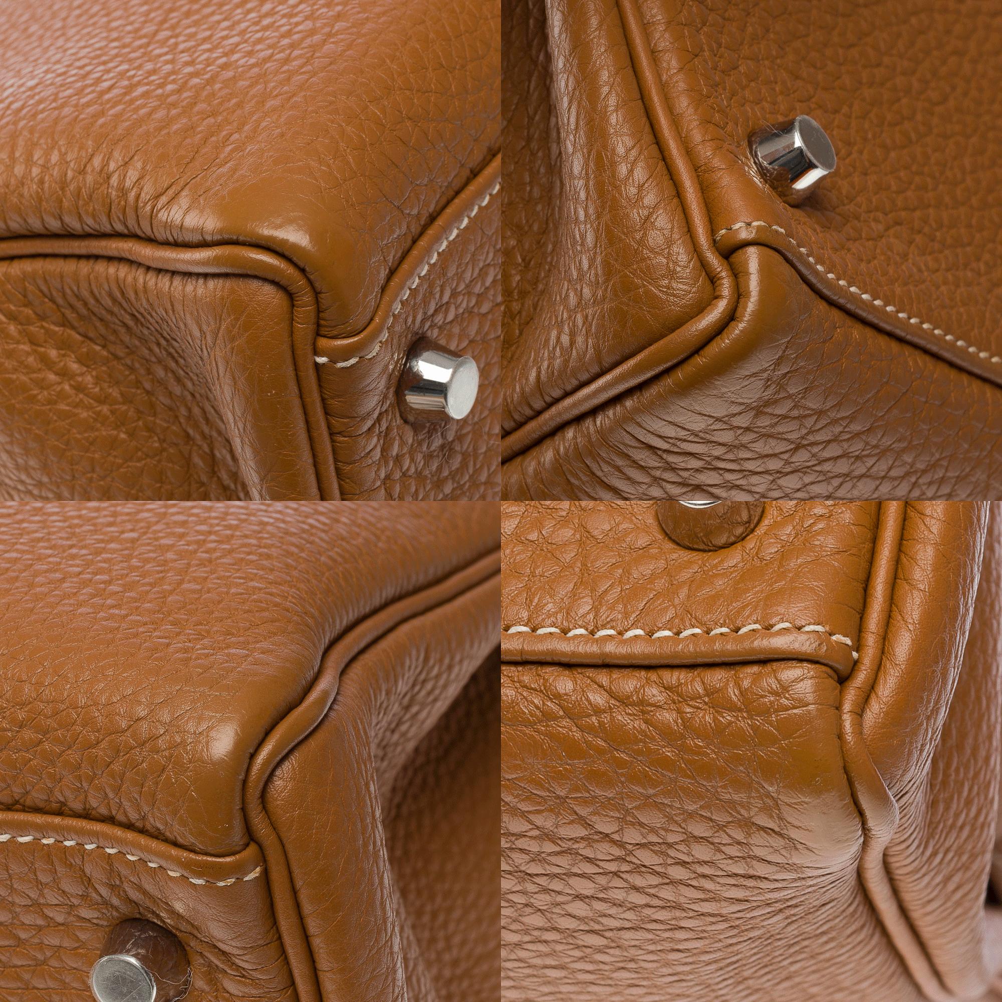Hermès Kelly 32 retourné handbag strap in Camel (Gold) Togo calf leather, PHW For Sale 7