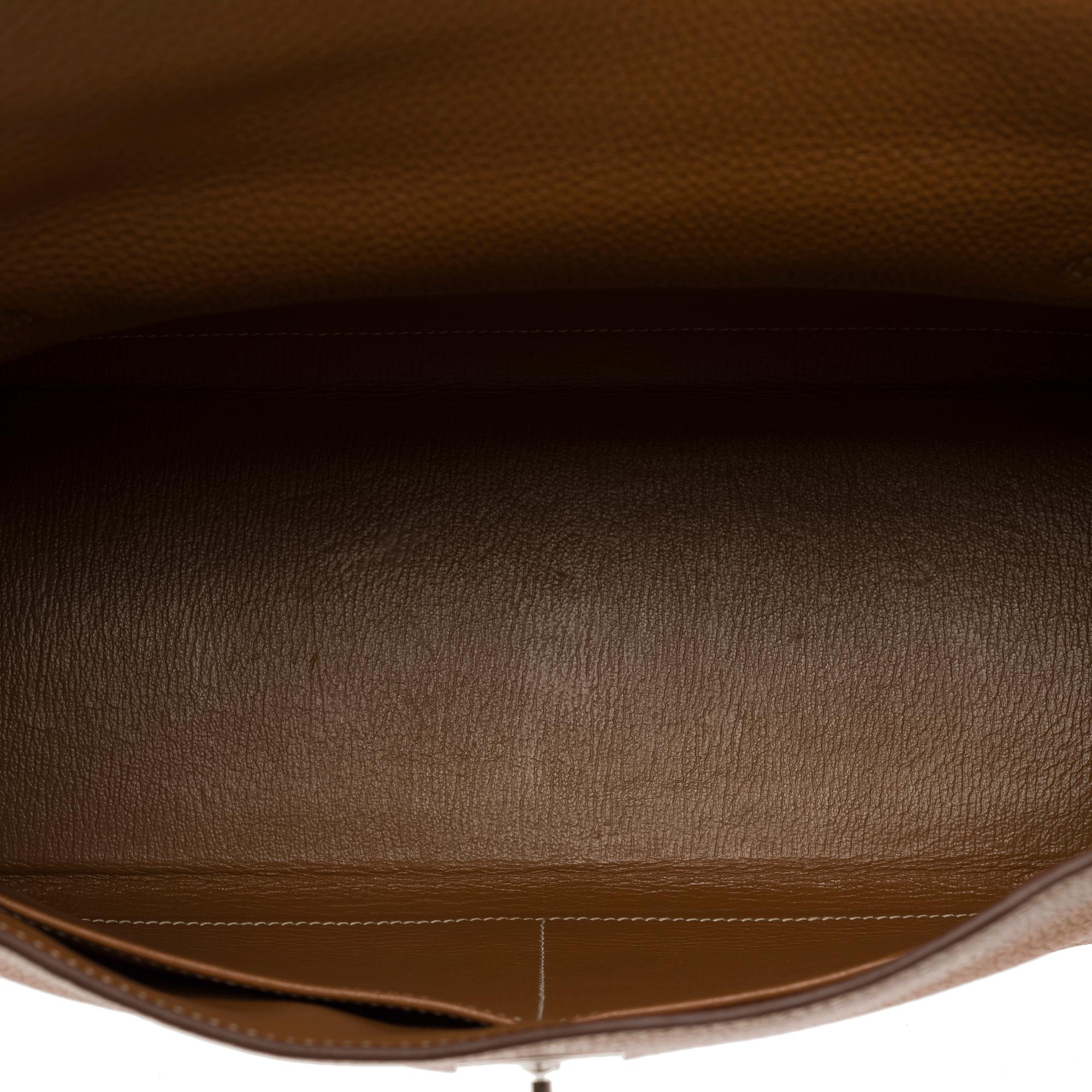 Hermès Kelly 32 retourné handbag strap in Camel (Gold) Togo calf leather, PHW For Sale 4
