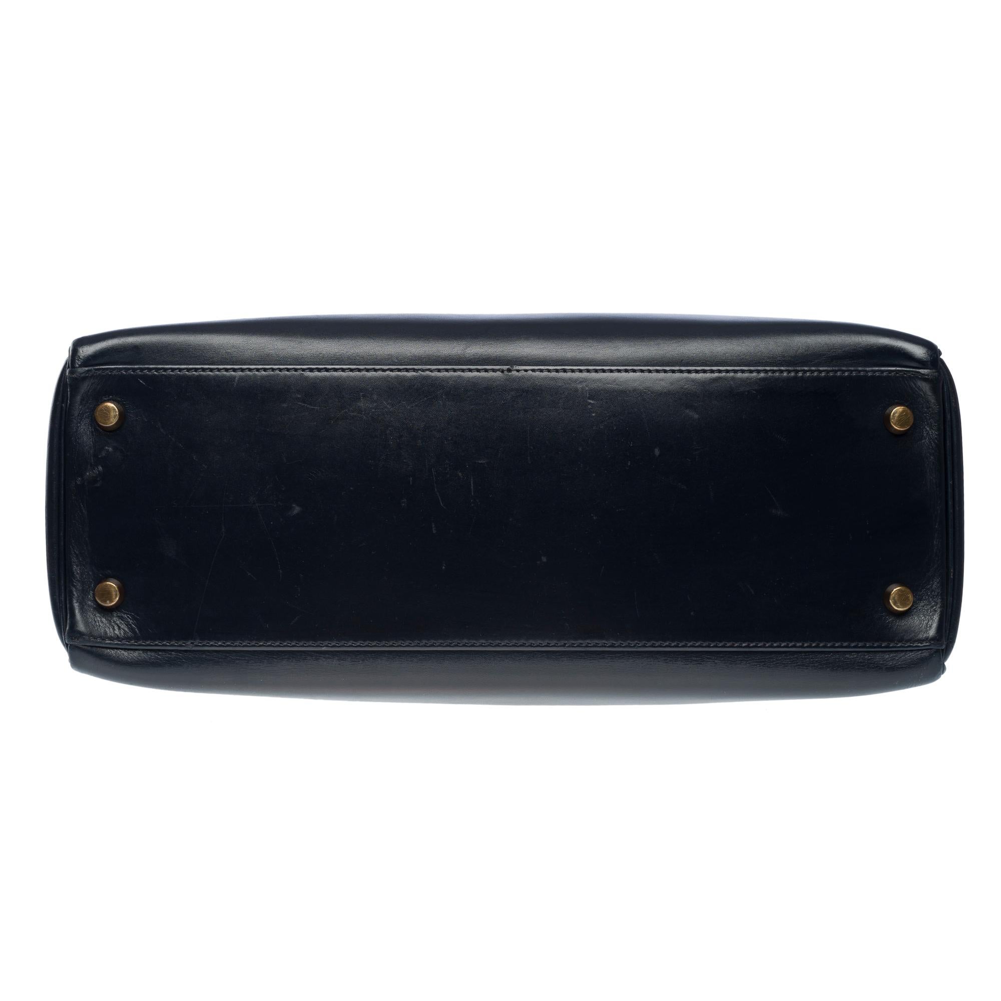 Hermès Kelly 32 retourne handbag strap in Navy Blue box calfskin leather, GHW 6