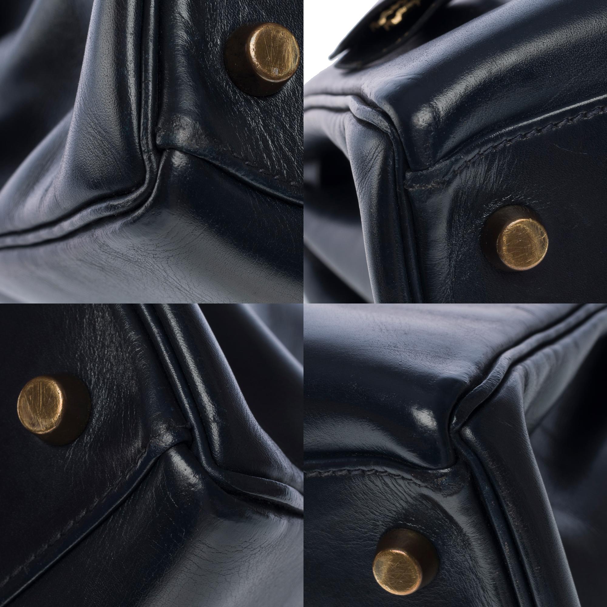 Hermès Kelly 32 retourne handbag strap in Navy Blue box calfskin leather, GHW 7