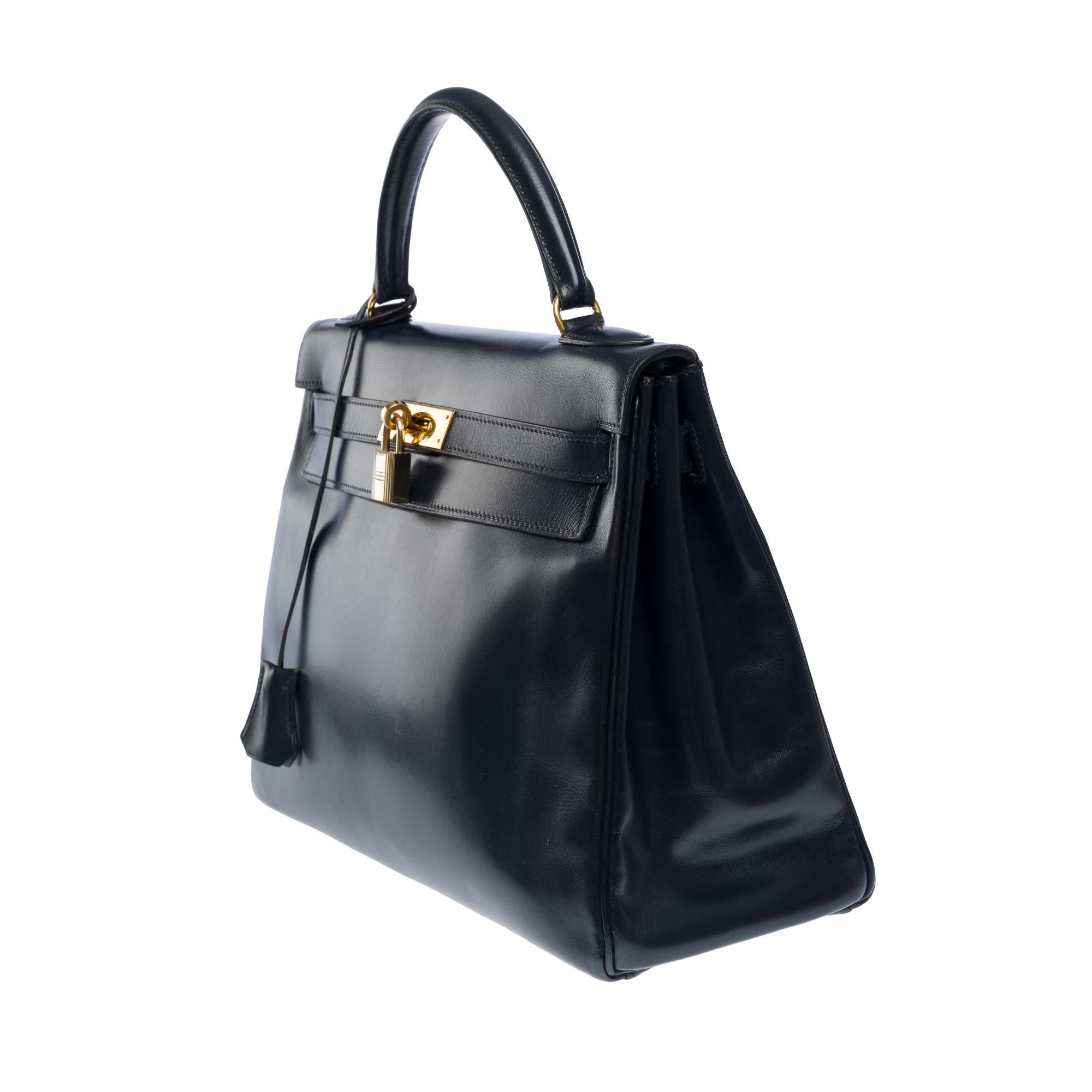 Women's or Men's Hermès Kelly 32 retourne handbag strap in Navy Blue box calfskin leather, GHW