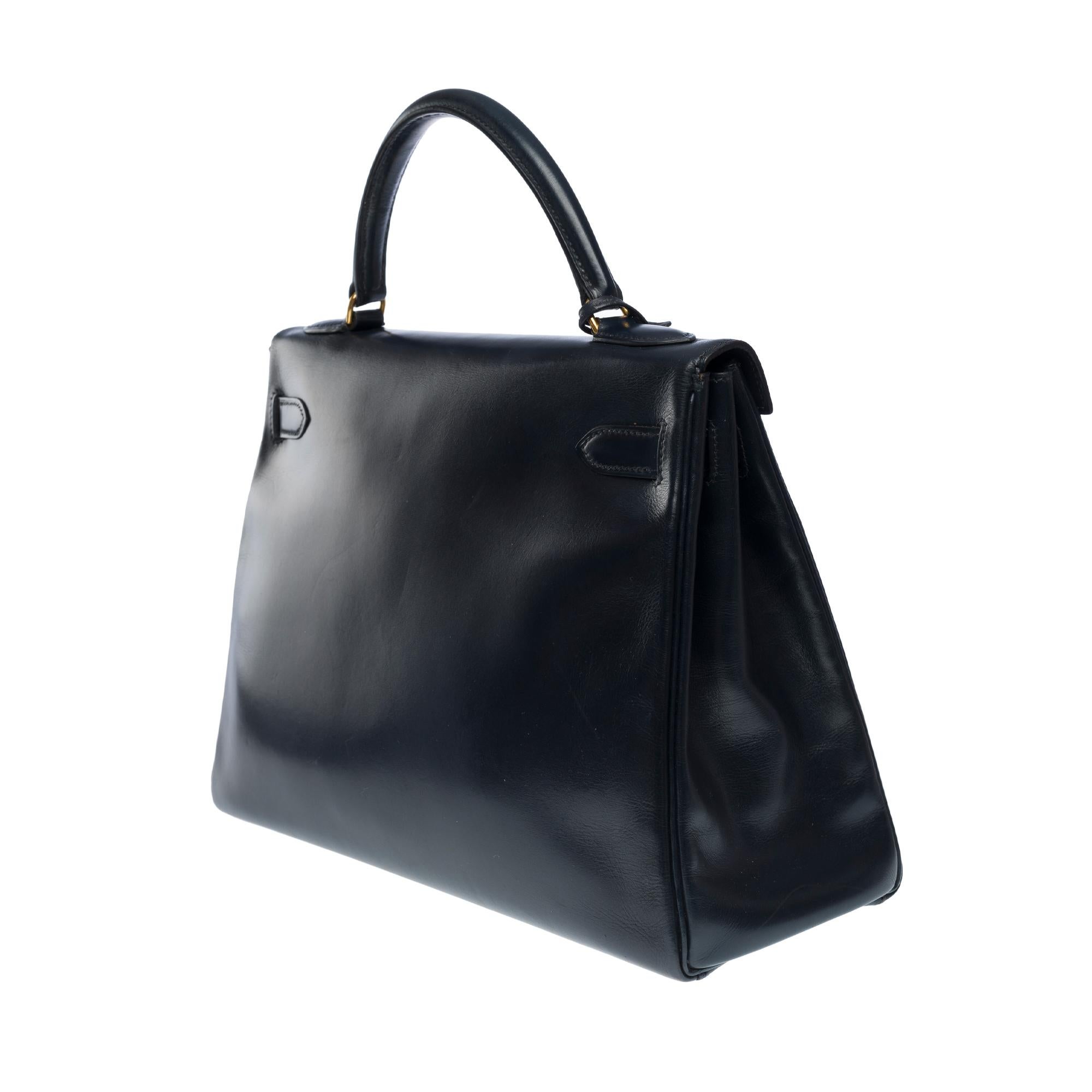 Hermès Kelly 32 retourne handbag strap in Navy Blue box calfskin leather, GHW 1