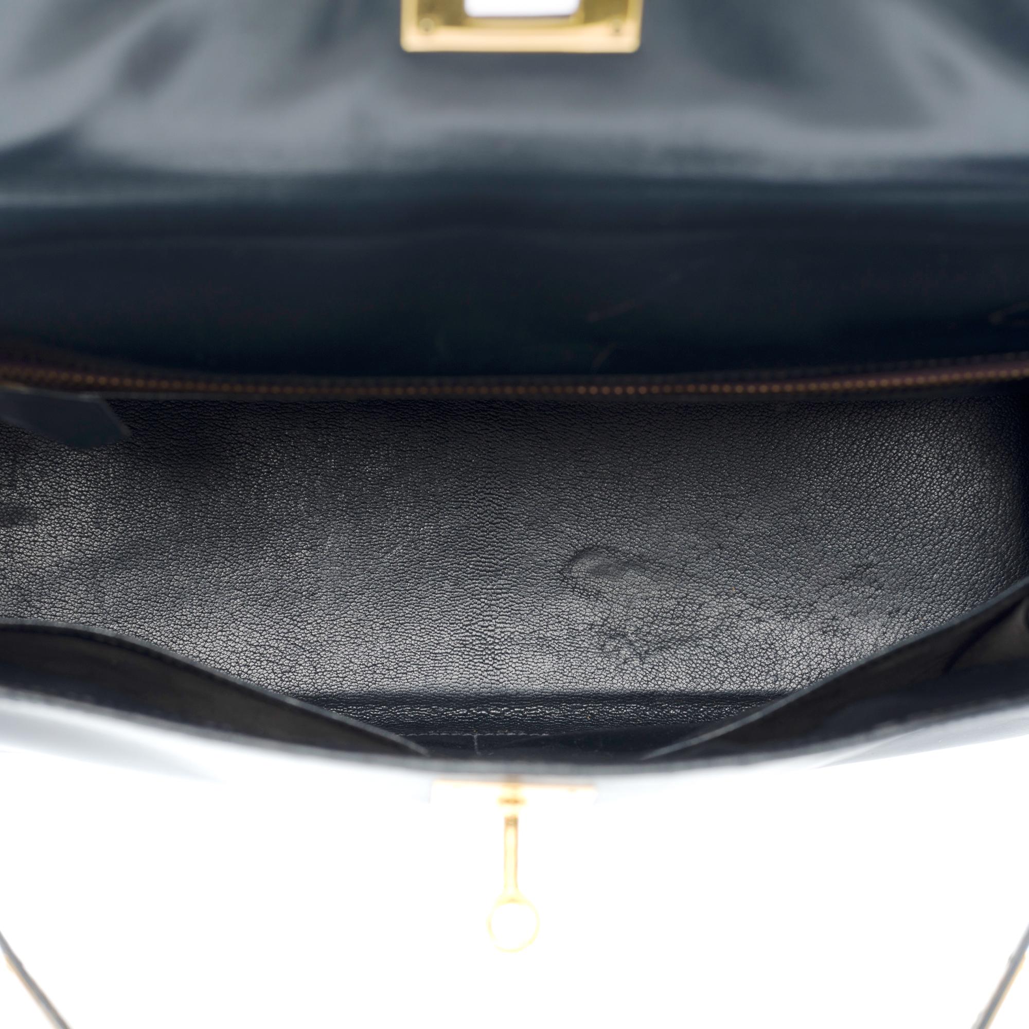 Hermès Kelly 32 retourne handbag strap in Navy Blue box calfskin leather, GHW 4