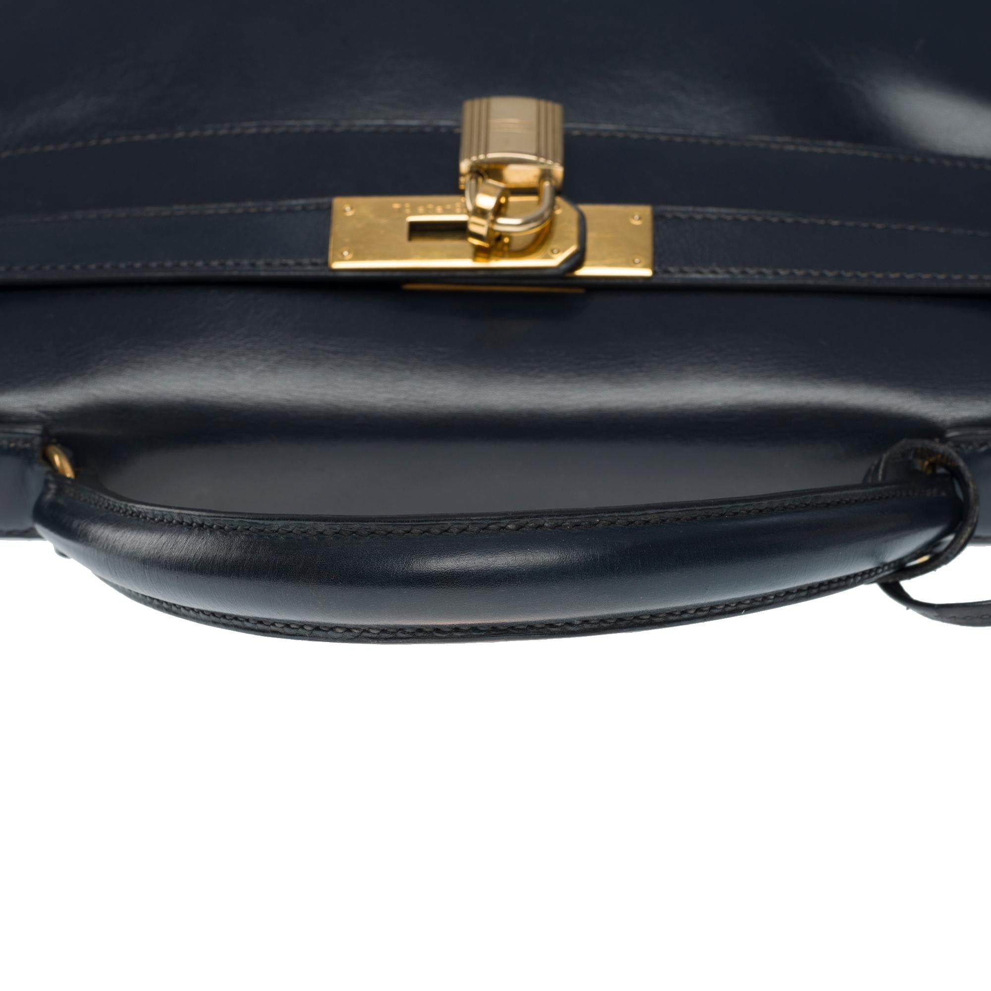 Hermès Kelly 32 retourne handbag strap in Navy Blue box calfskin leather, GHW 5