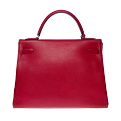 Hermès Kelly 32 retourne handbag strap in Red Courchevel leather, GHW