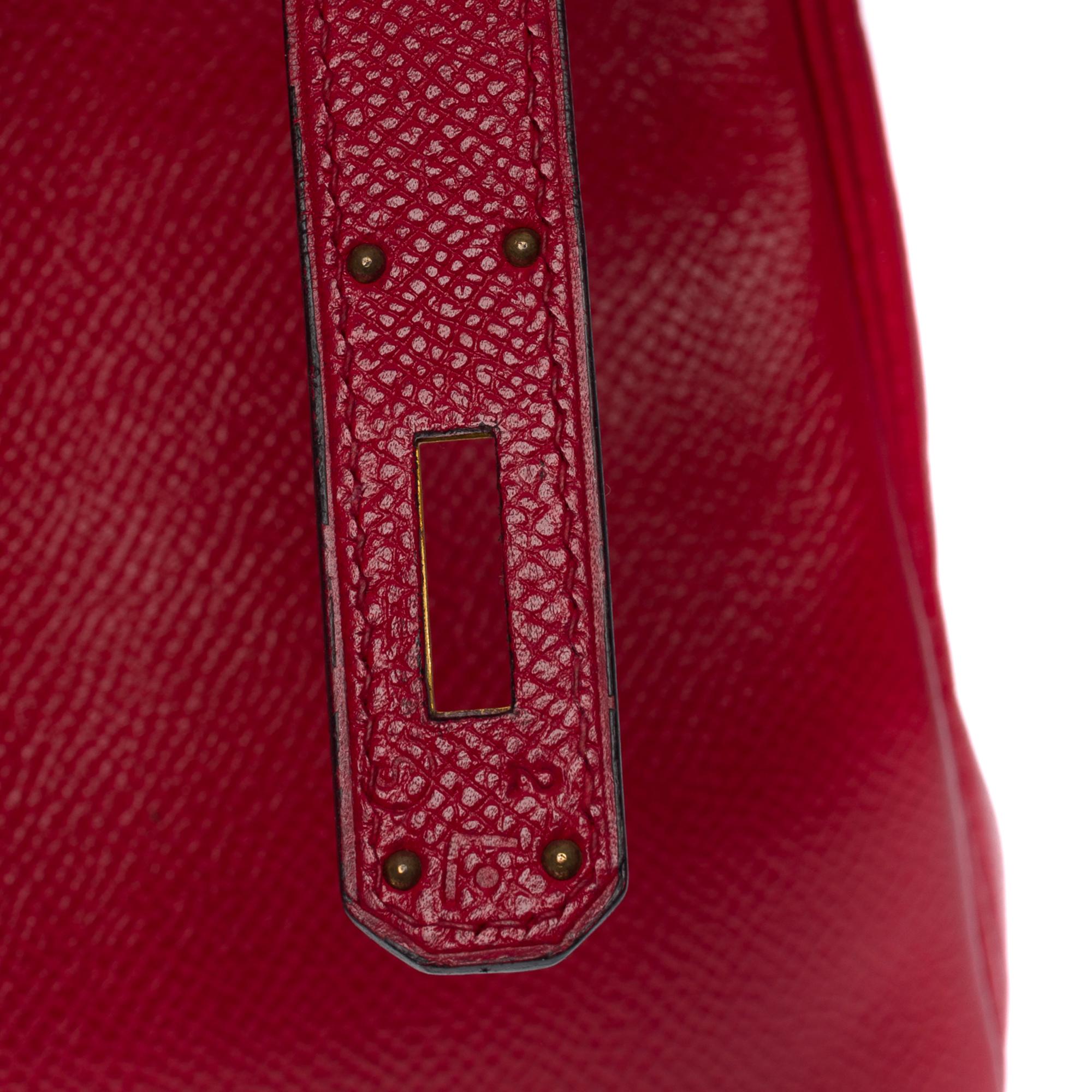 Hermès Kelly 32 retourne handbag strap in Red Courchevel leather, GHW For Sale 2