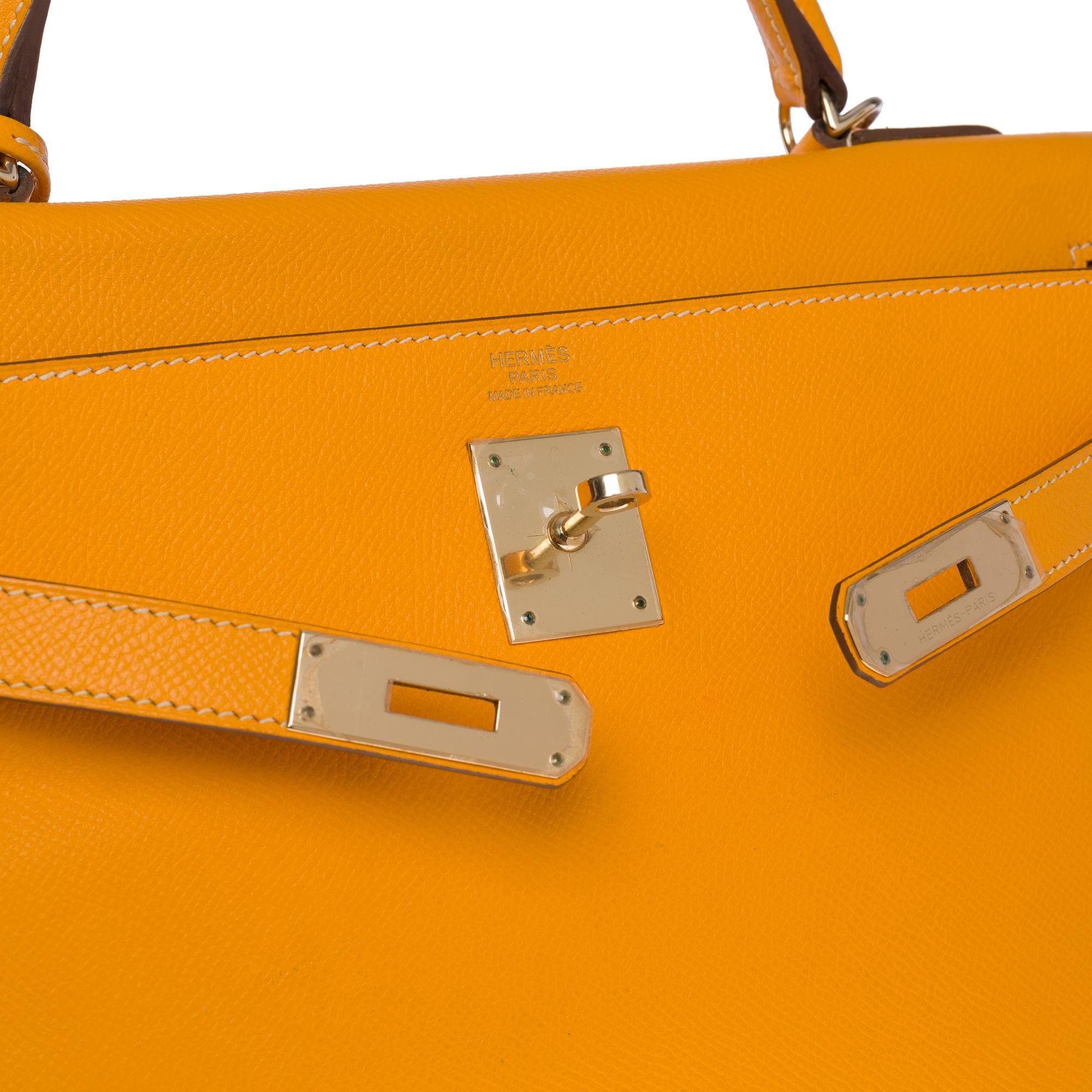 Hermès Kelly 32 retourne handbag strap in Yellow Courchevel Epsom leather, GHW 1
