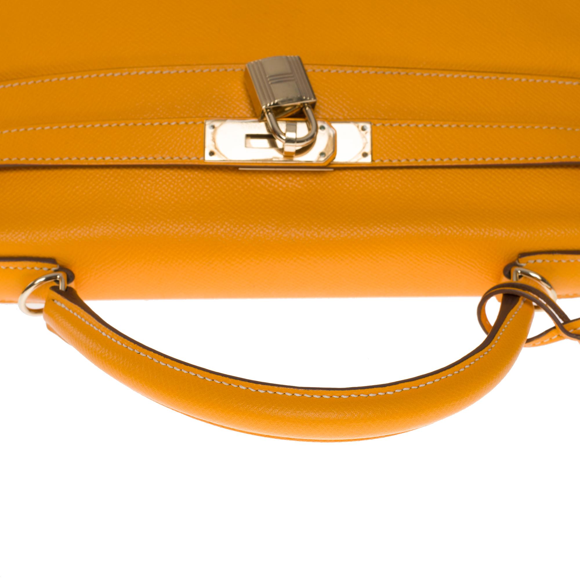 Hermès Kelly 32 retourne handbag strap in Yellow Courchevel Epsom leather, GHW 4