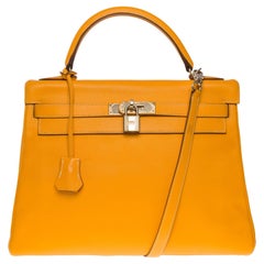 Hermès Kelly 32 retourne handbag strap in Yellow Courchevel Epsom leather, GHW